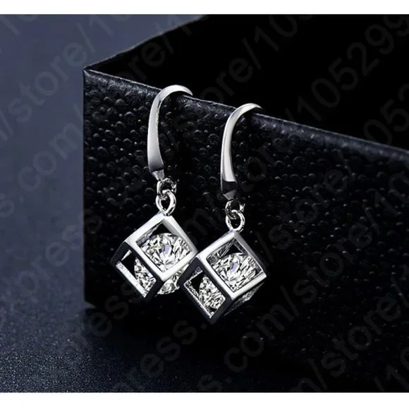 925 Sterling Silver Earrings With Necklace Set Bundle Square Gift Minimalist - Picture 6 of 8